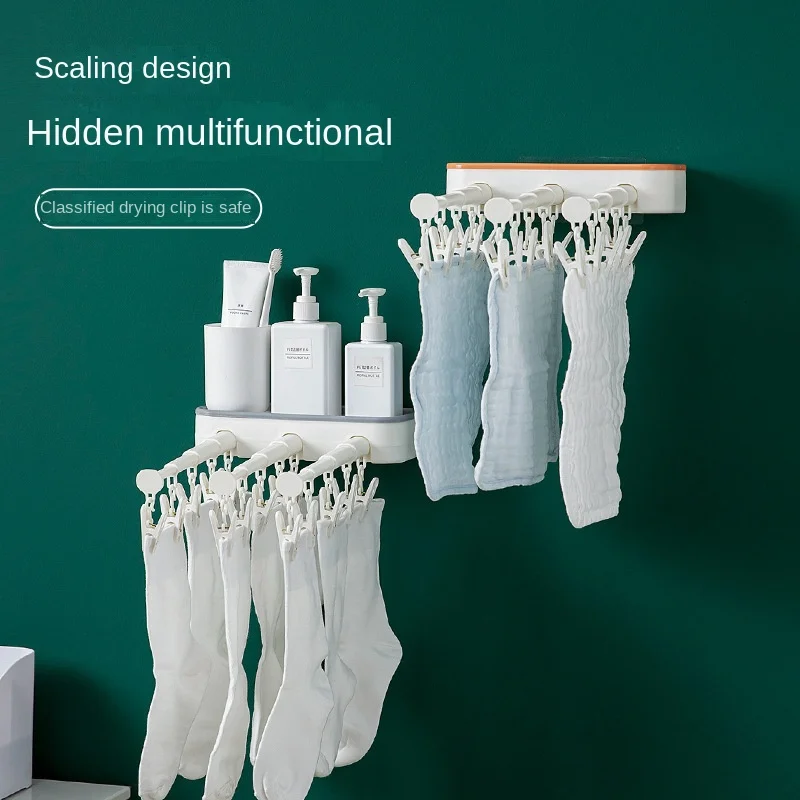 

Perforationfree Wall Mounted Sock and Underwear Drying Clip Bathroom Storage Rack Multifunctional Hidden Retractable Drying Rack