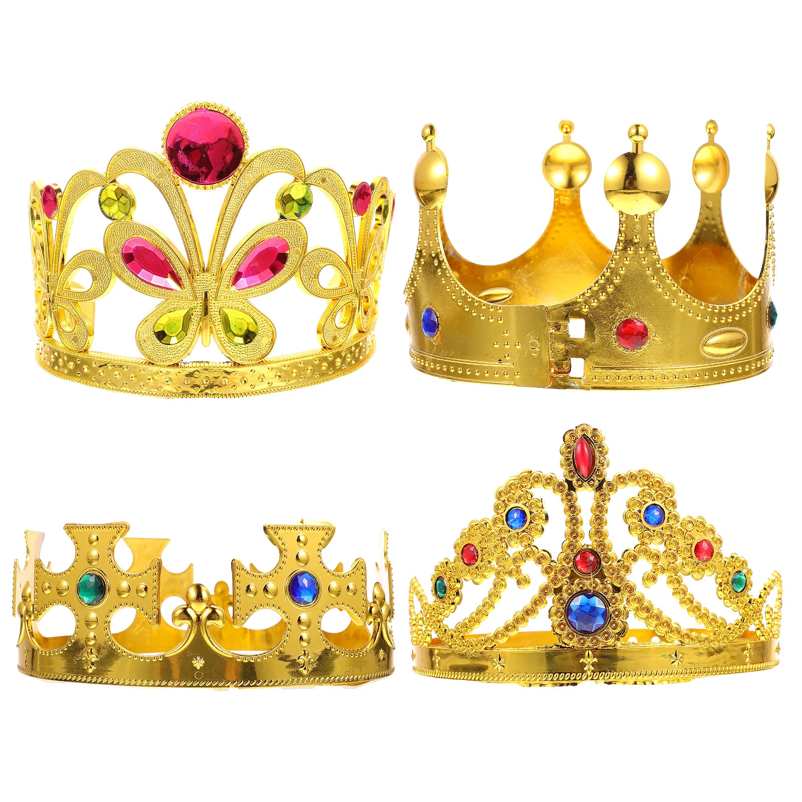 

4 Pcs Emperor Crown Headband Birthday Rhinestone Plastic Party Baby Turban Cake Topper Decorations Scarf Kids Man Audlt Toys