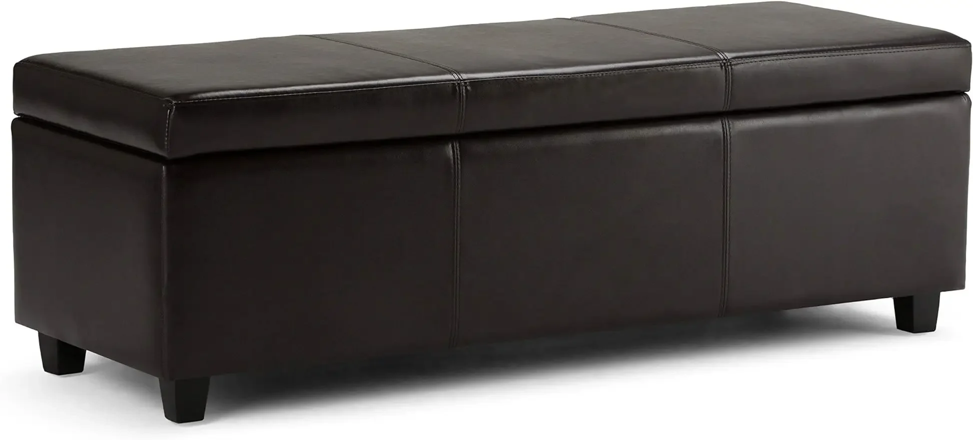 

48 Inch Wide Contemporary Rectangle Storage Ottoman Bench in Tanners Brown Vegan Faux Leather