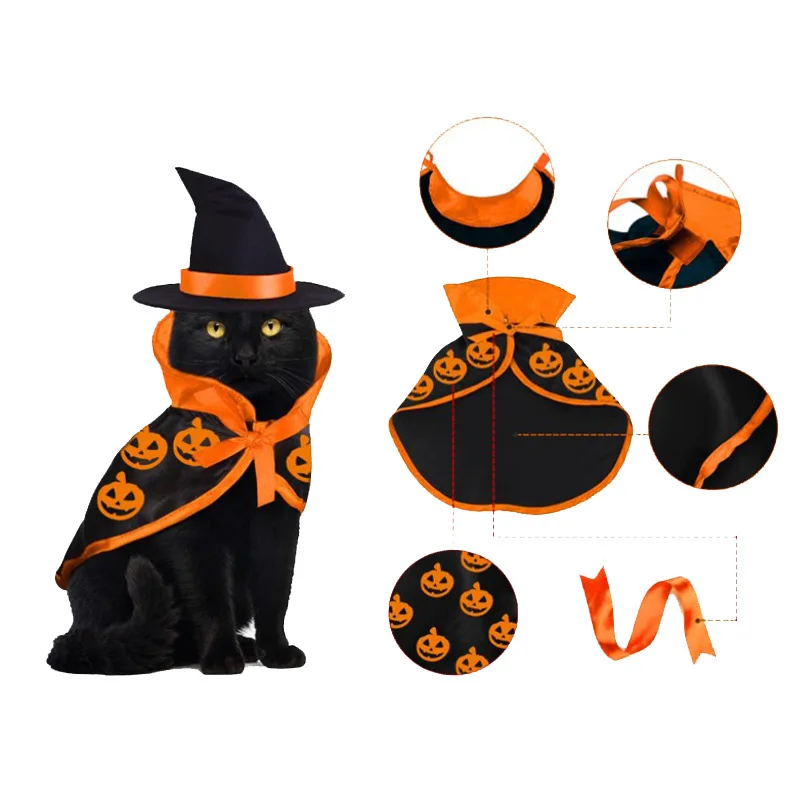 Halloween Cat Apparel Magic Cloak Halloween Funny Pet Costume Novelty Pet Party Cosplay Clothes Apparel Dog Cat Festive Supplies