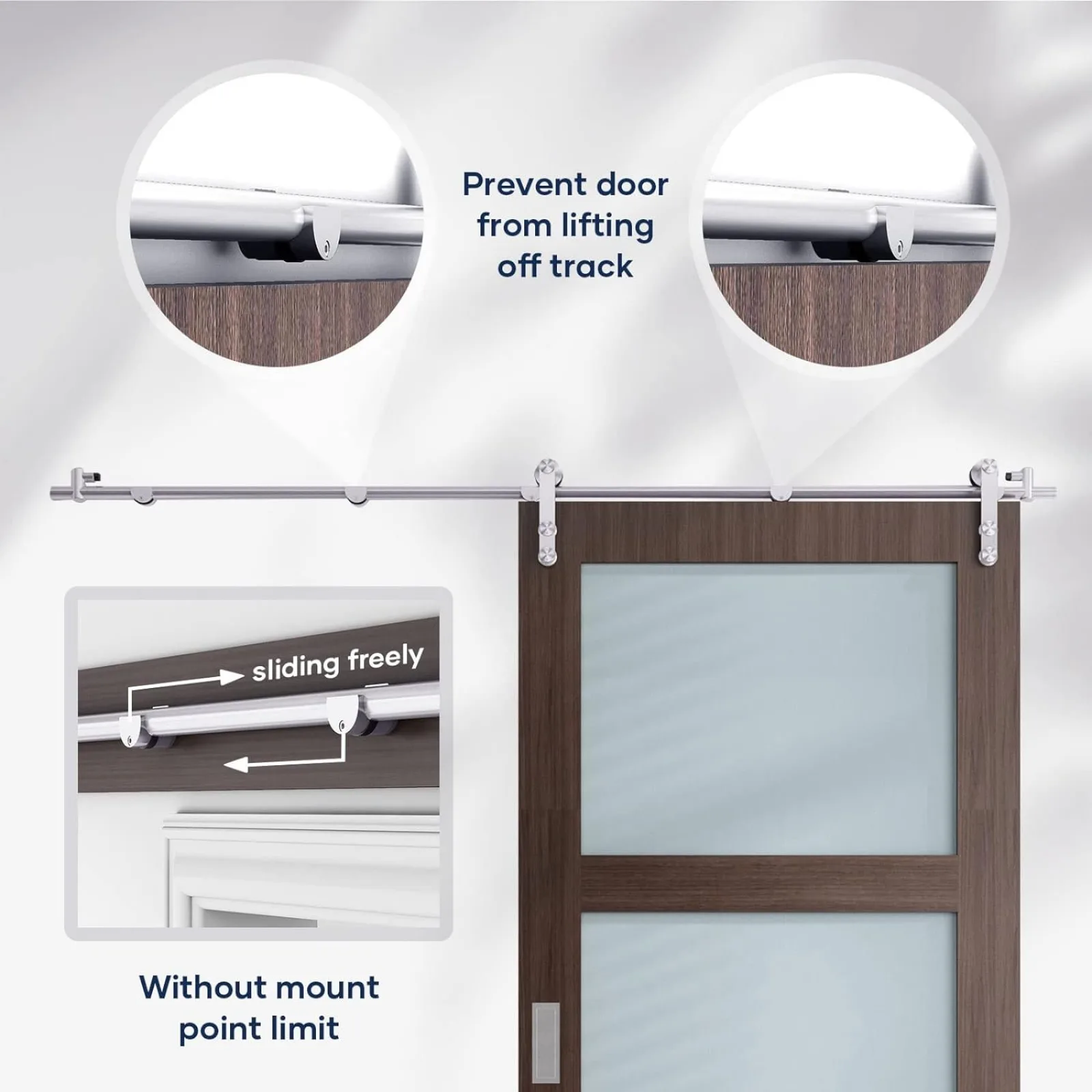 US 5 FT Stainless Steel Sliding Barn Door Hardware Track Kit,Heavy Duty,Anti-Rust Anti-Corrosion,Slide Smoothly Quietly