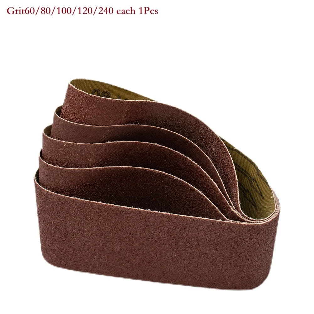 

5pcs Sanding Belts Mixed Grade 60 80 120 240 Grit Power Tool Sander Sanding Belt For Leather Metal Wood Grinding Polishing
