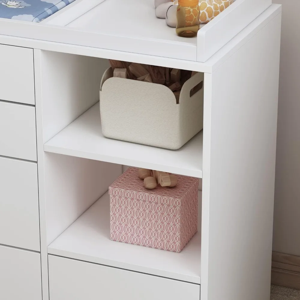 White Nursery Dresser with 5 Drawers & Shelves, Baby Storage Organizer, Easy Assembly (47.6" W)