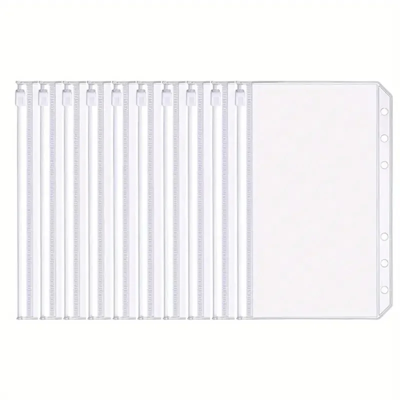 6 Holes A6 Binder Pockets Clear Zipper Folders for 6 Ring Loose Leaf Notebook Waterproof PVC Organizer 10PCS