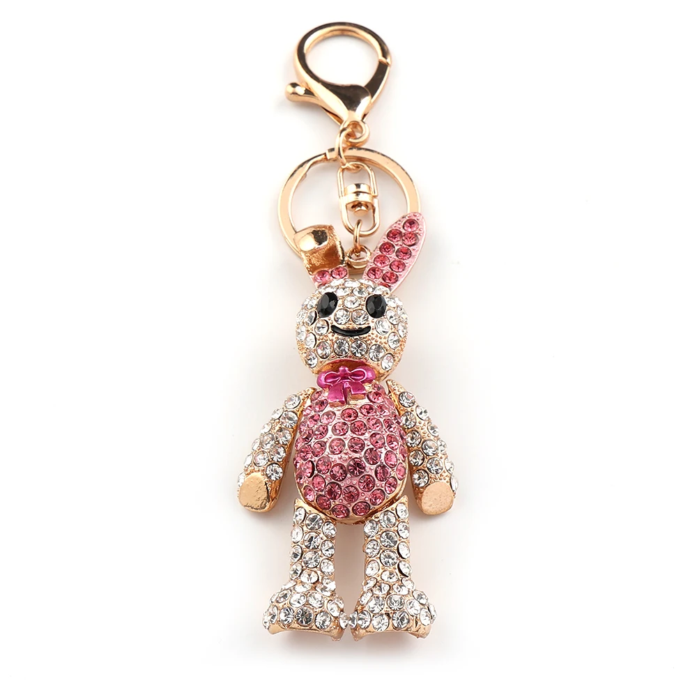 Rosa Cartoon-Häschen-Schlüsselanhänger für Damen und Herren, voller Strass-Kristall, Glitzer, Tier, Kaninchen, weibliche Tasche, zum Aufhängen, Schmuck, Geschenke – Detail 10