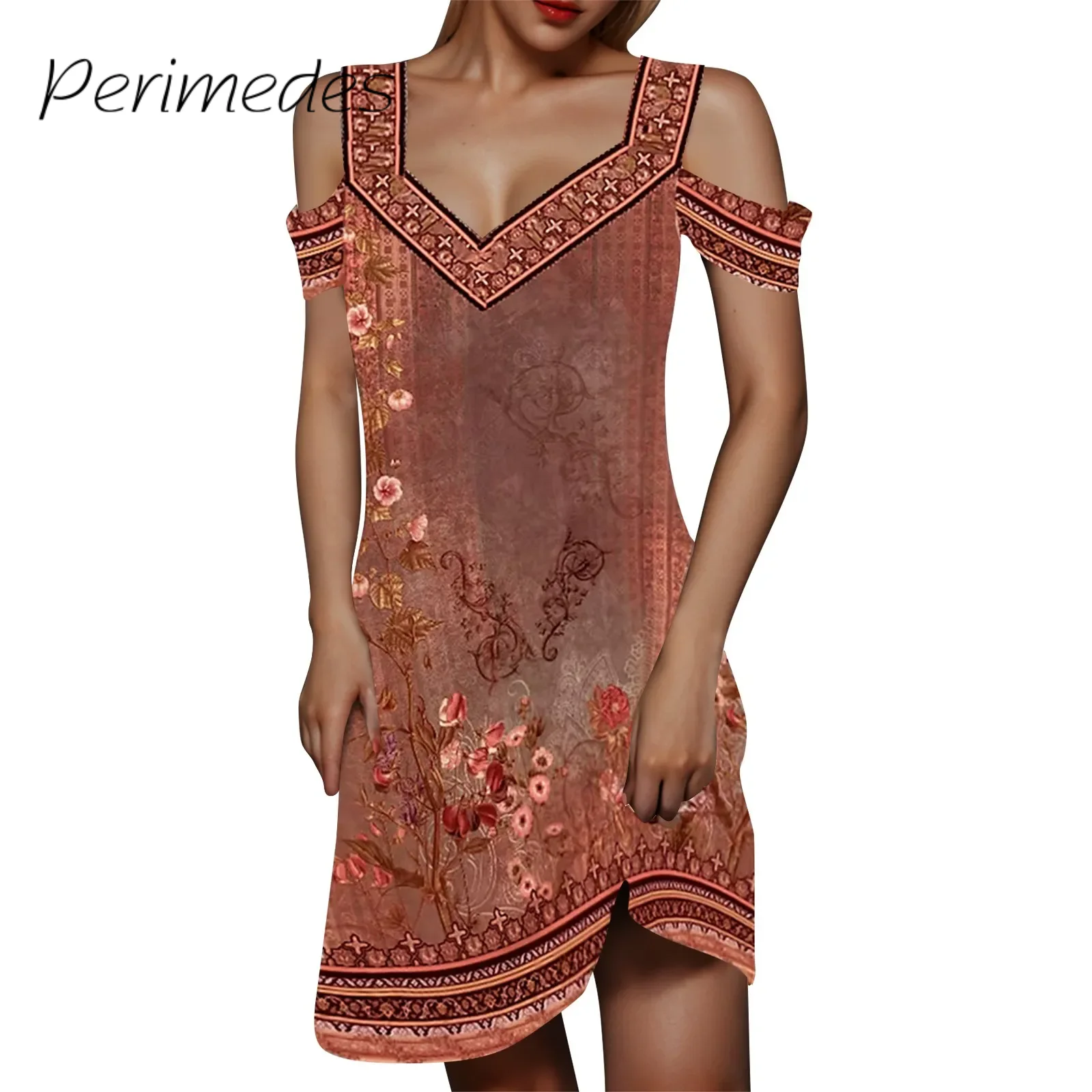 

Vestidos Women'S Dress Fashionable Fitted Retro Ethnic Style Floral Artist Printed Dress 2024 Summer Casual V-Neck Dress