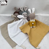 Baby Teething Towel Feeding Bib Soft Security Blanket Cotton Burping Cloth Infant Shower Gift Knitted Bunny Sleep Toy Doudou