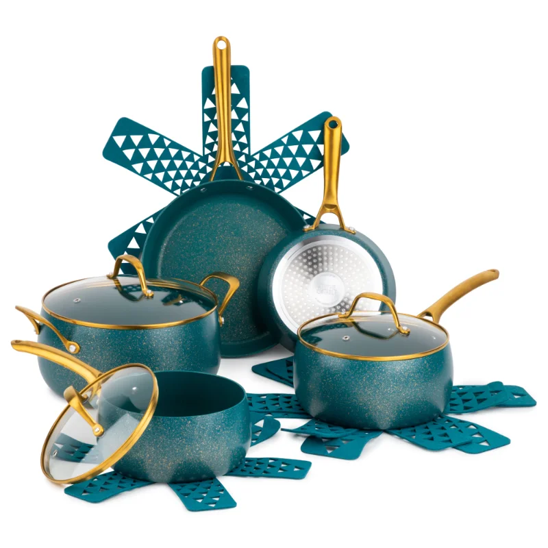 

Thyme & Table Nonstick Willow Cookware, 12-Piece Set, Peacock Bluecookware pots and pans set