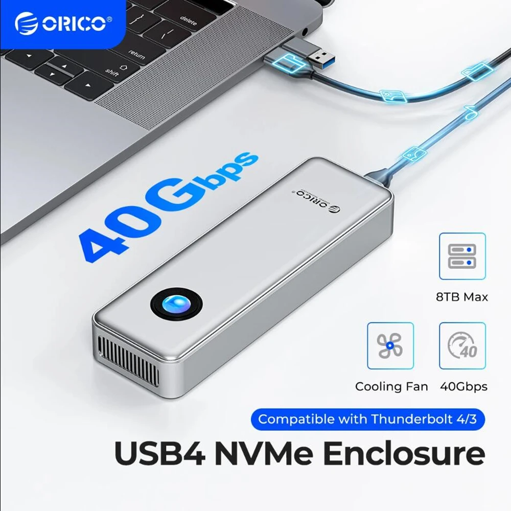 

ORICO RGB 40Gbps USB4 M.2 SSD Enclosure With Cooling Fan PCIe4.0 NVME Enclosure Aluminum Compatible Thunderbolt 3/4 8TB Max
