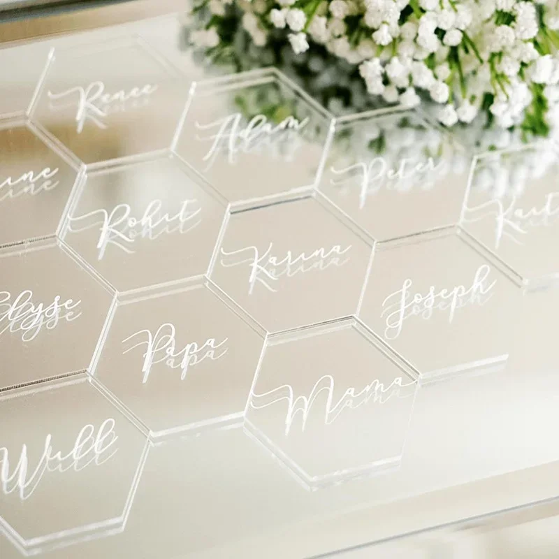 20pcs Clear Hexagon Acrylic Place Card Names for Wedding Party Event Decor Blank Guest Name Cards Table Settings Cards Signs