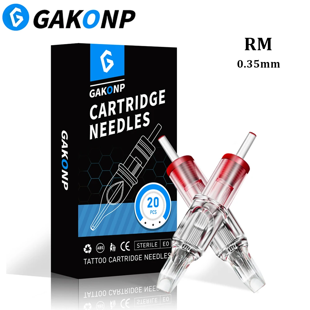 20Pcs 0.35mm RM Disposable Tattoo Cartridge Needles Sterilized Safety Membrane System Needle for Cartridge Machine Grips Supply