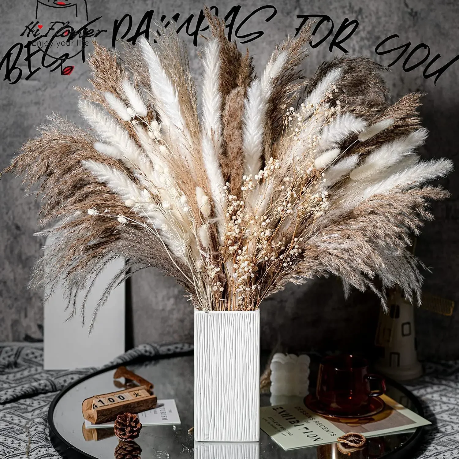 

80pcs Dried Flower Pampas Grass Bouquet Boho Country Home Vase Decor Arrangement Natural Bunny Tail Wedding Christmas Decoration