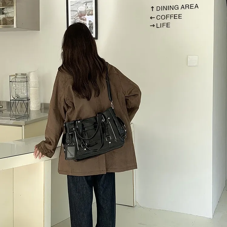 Punk Studded Tote Women Shoulder Bag Large Capacity PU Leather Handbags Rivet Motorcycle Bags for Women Top Handle Shopper Y2K