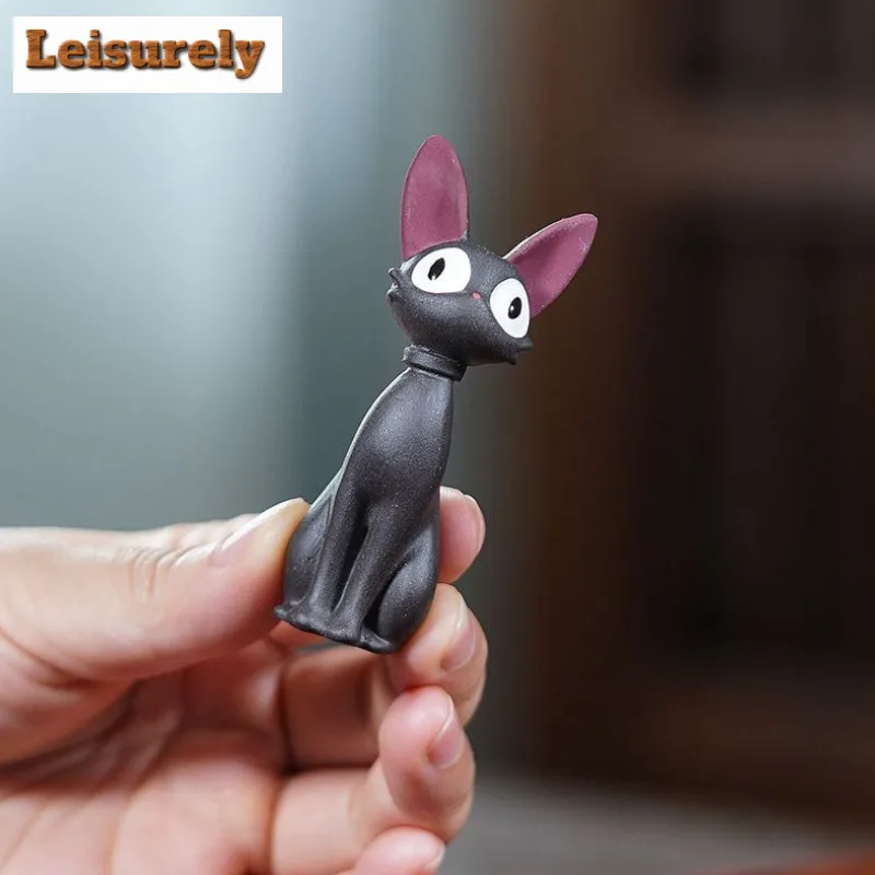 Yixing Zisha Little Black Cat Tea Pet Boutique Lucky Model Tea Figurine Play Toys Tea Statue Ornaments Accessories Decoration