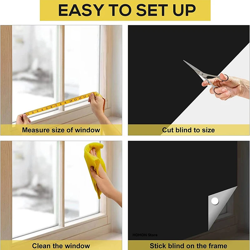 Window Tint Sticker 100% Removable Light Blocking Darkest Window Cloth DIY Total Blackout Glass Privacy Darkening