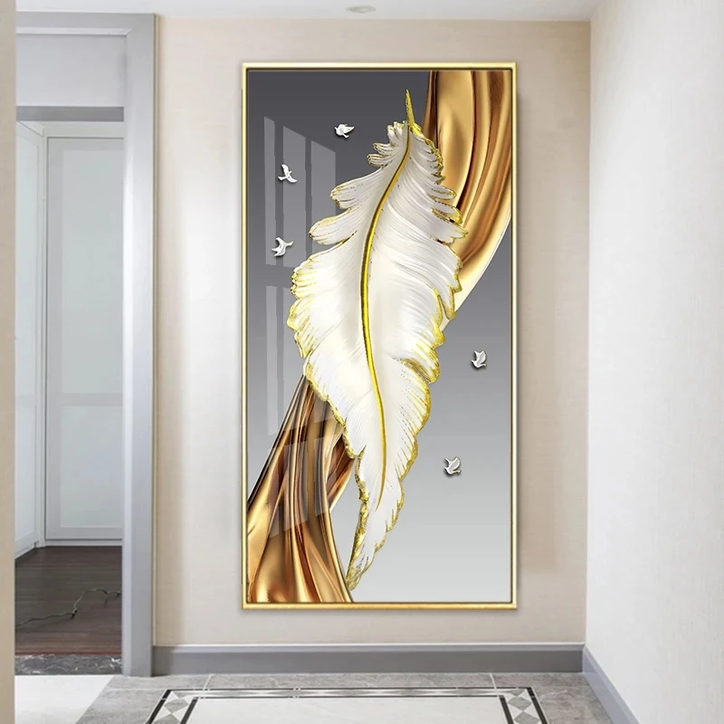 Diamond Embroidery Nordic Luxury Abstract Wall Art Golden White Feathers Diamond Painting DIY Rhinestone Mosaic Handmade Gifts