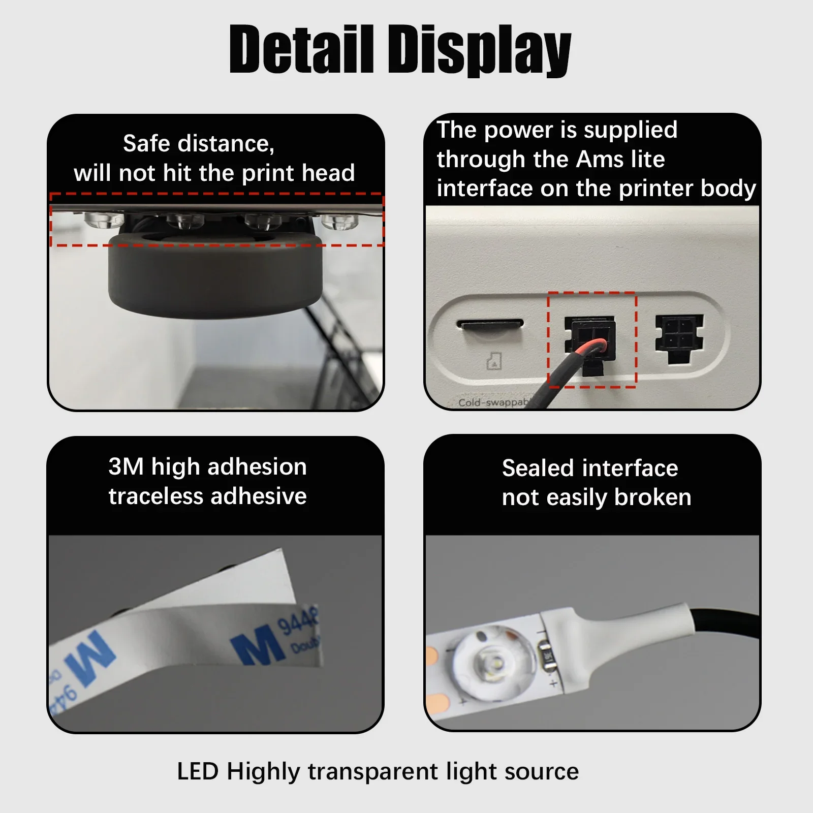 LED Light For Bambu Lab A1 light A1 mini High Temperature Resistance 3D Printer Parts