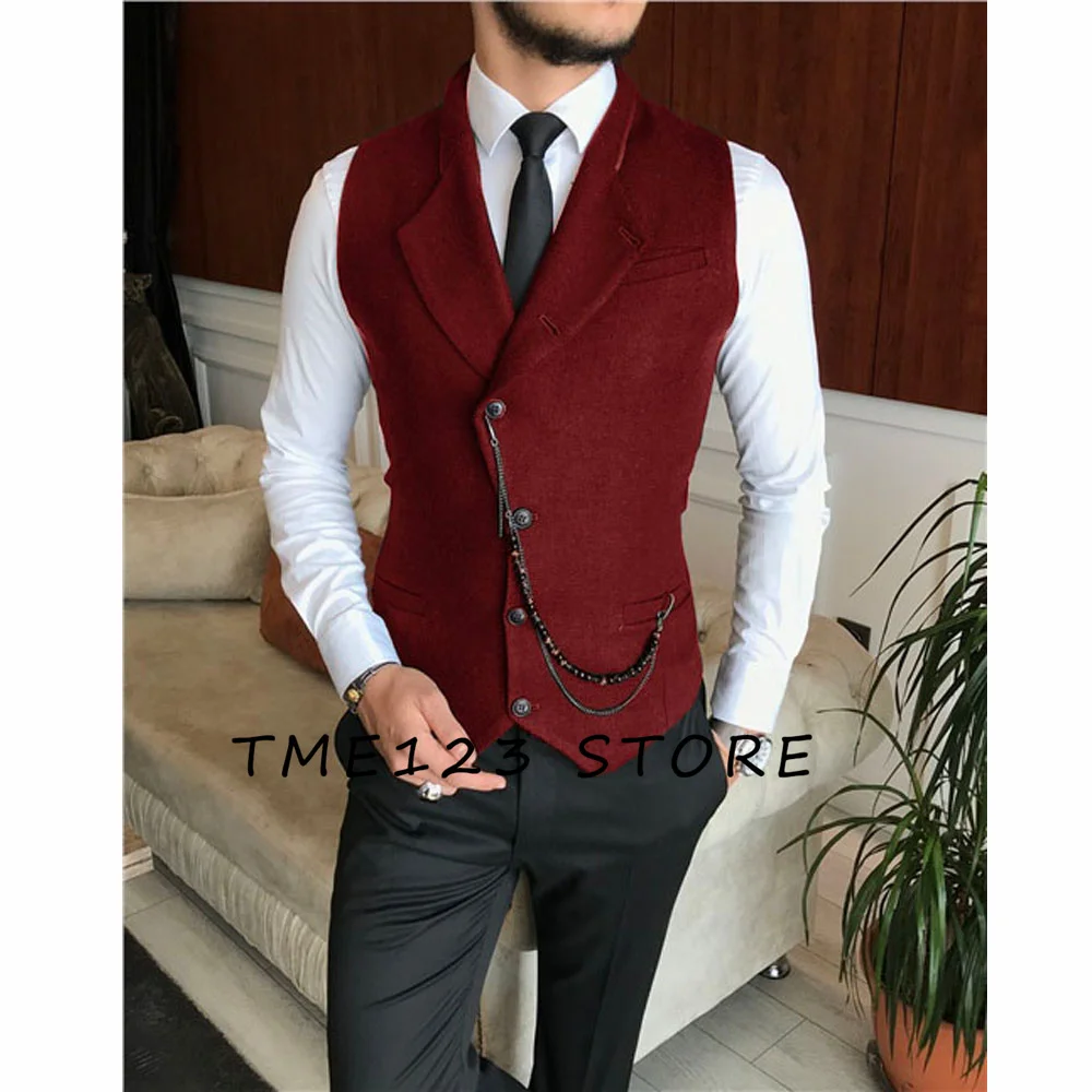 Fashion Single Breasted Suit Wool Vests for Men Grey Black High-end Male Waistcoat Slim Fit Formal Business Casual Vest