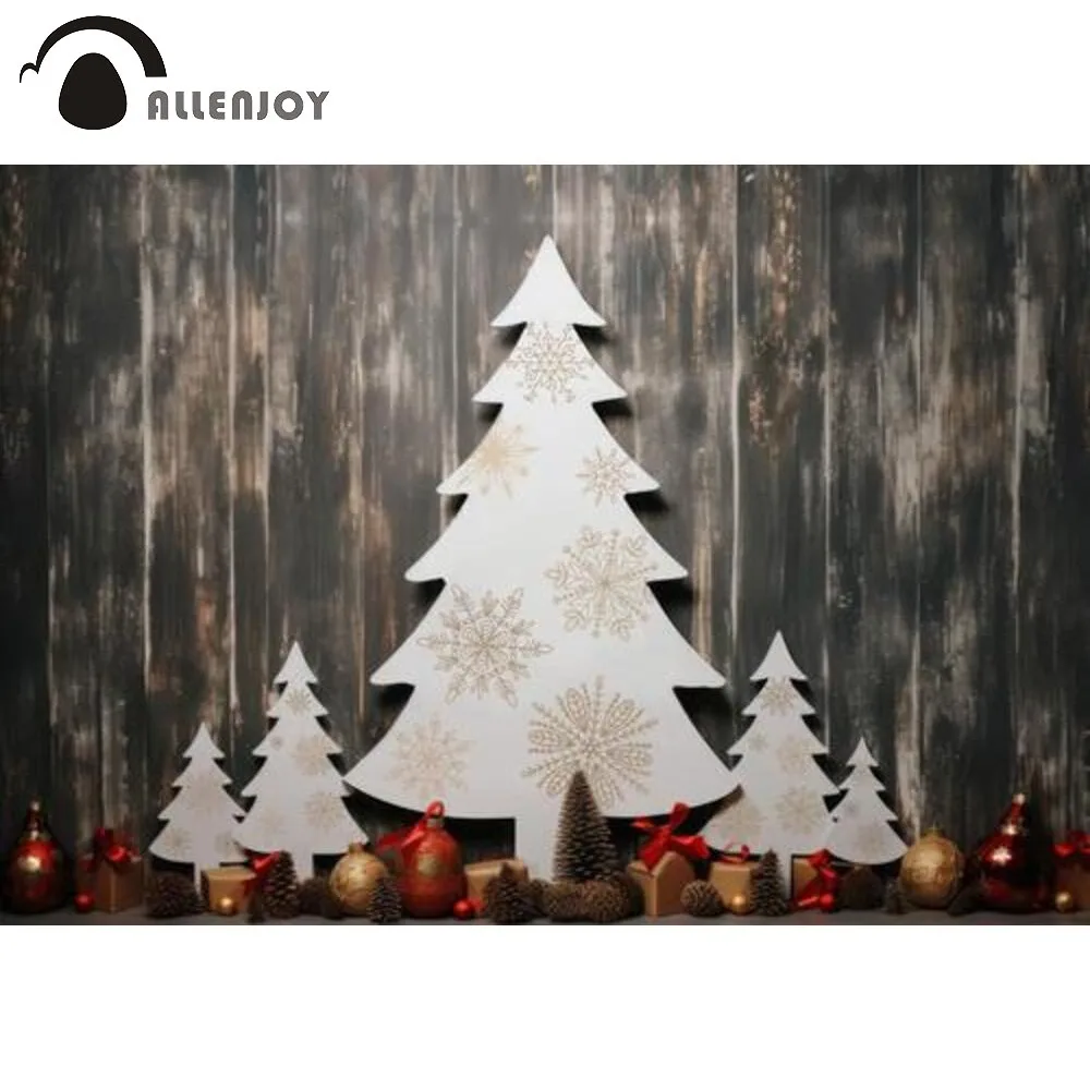 

Allenjoy Cardboard Christmas Trees Backdrop Snowflakes Rustic Wooden Photoshoot Background