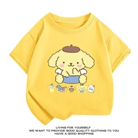 Summer New Kids Sanrio Cartoon Print T-shirt Pompompurin Children's Short sleeved Top O-Neck 100Cotton Boys And Girls Tee shirts 1