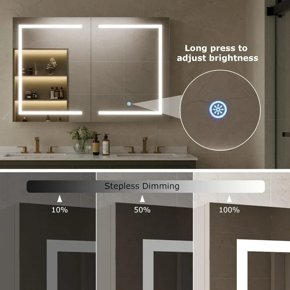 LED Dimmable 3 Color Lighting Mirror Wall Mounted Medicine Cabinet