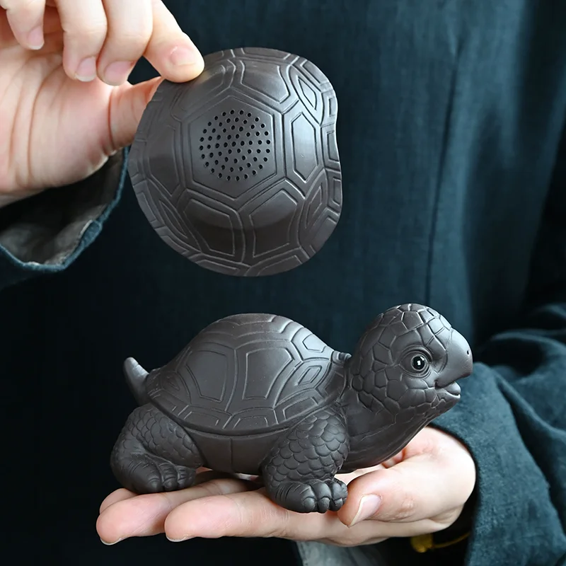 Creative Purple Clay Turtle Tea Strainer, Integrated Filter for Kung Fu Tea Set, Raisable Tea Pet Ornament Home Decor Gift