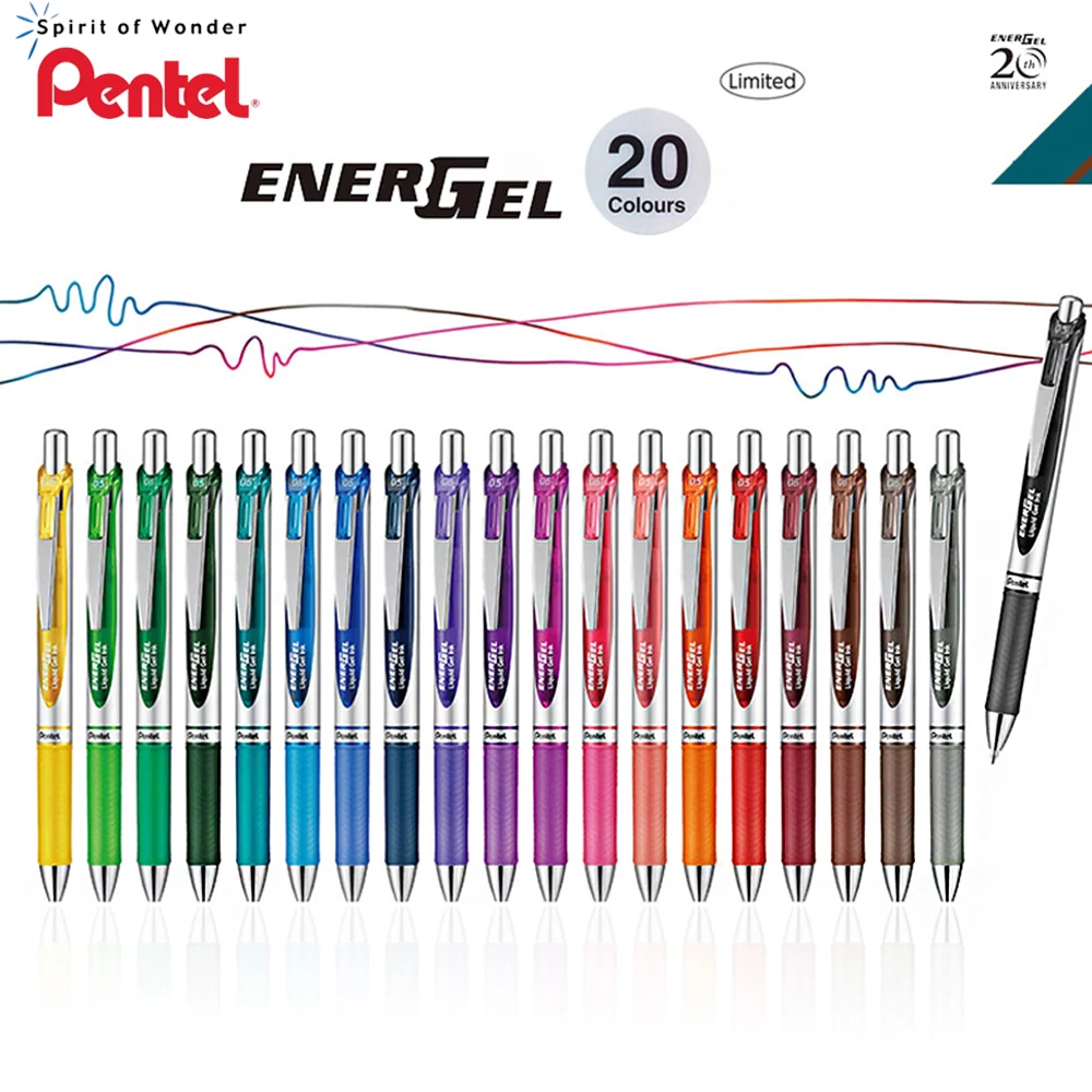 Japan Pentel Gel Pen BLN75 Smooth and Quick-drying Press Water Pen for Students with 0.5mm School Supplies Stationery 20 Colors