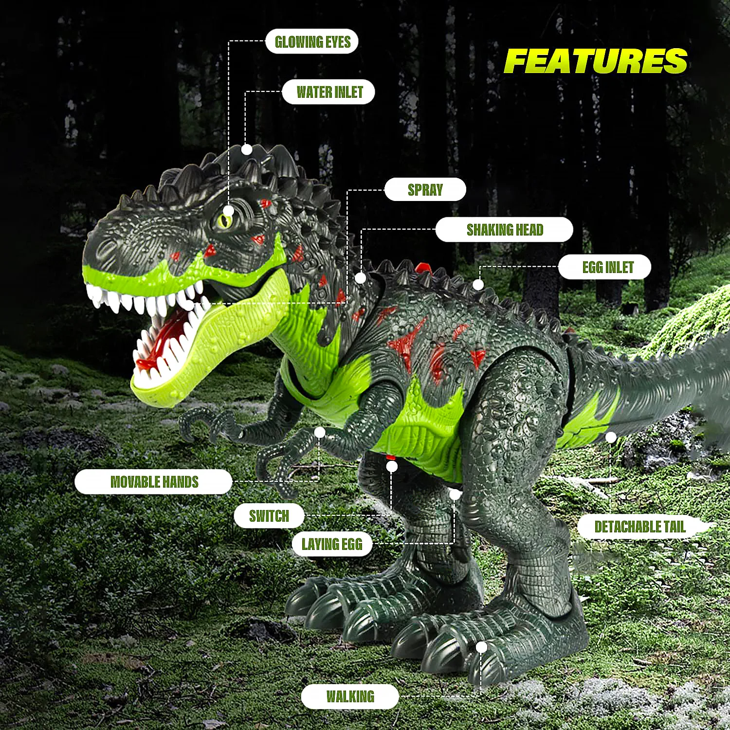 Remote Control Dinosaur Toys for Kids 3-5 5-7 8-12 RC Walking Robot T-Rex Simulated Flame Spray Eggs Laying Light & Roaring