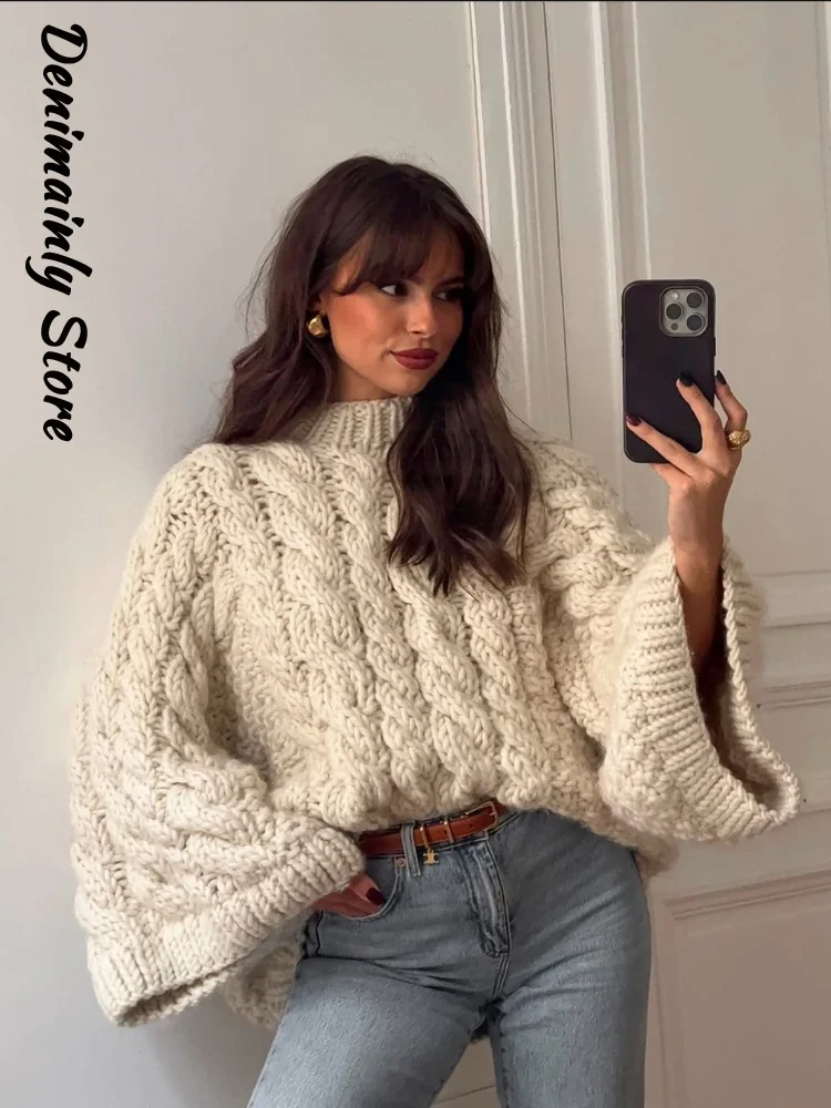 Pull Ample Femme 2025 - Manches évasées, Col Rond, Tricot Doux Et Chaud, Pour Un Style Décontracté