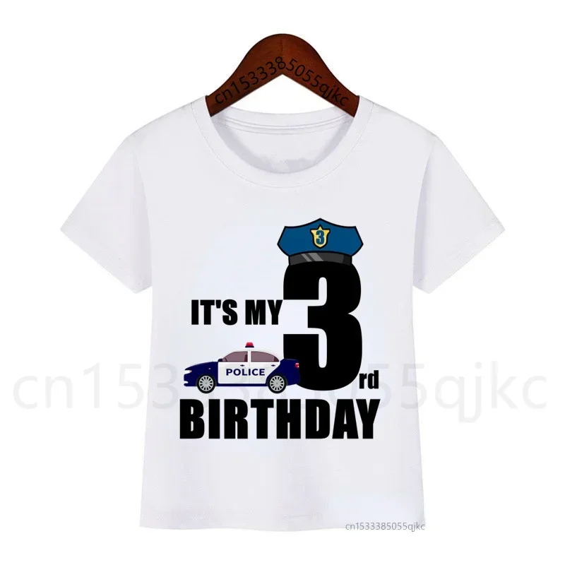 Policeman Car Family Matching Birthday Party Shirts Personalized Police T Shirts Boys Any Age Name My Kids Shirts T Shirts 4