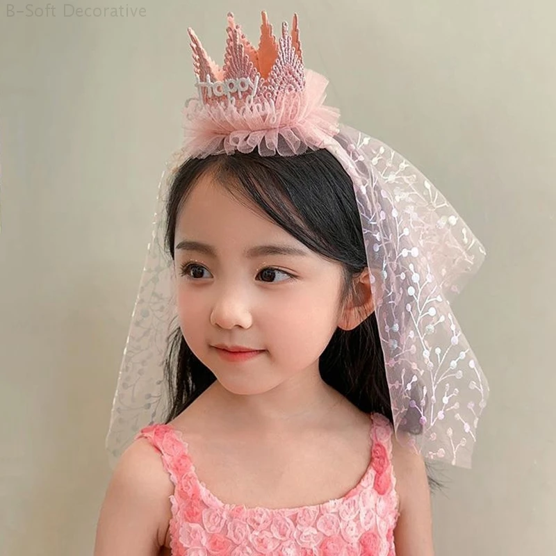 Party Hat Birthday Crown Birthday Headband Set Birthday Hat Lace Mesh Headband Party Celebration Supplies Photo Props