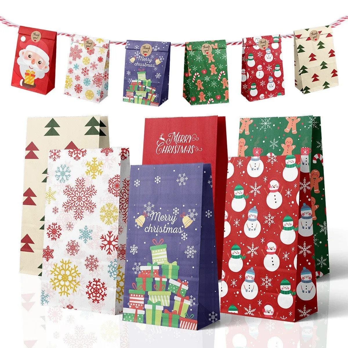 Candy Cookie Bag Kraft Paper 8pcs/12pcs Santa Claus Snowman Christmas Gift Packing Bags Xmas Navidad Party Decor Supplies