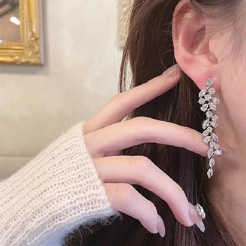 S33a5216ae1dd428cb4664d42bf3e130bT Shiny Crystal Zircon Long Earrings for Women Trendy Geometric Wedding Hanging Drop Earring Fashion Party Vintage Pendant Jewelry Mallzona