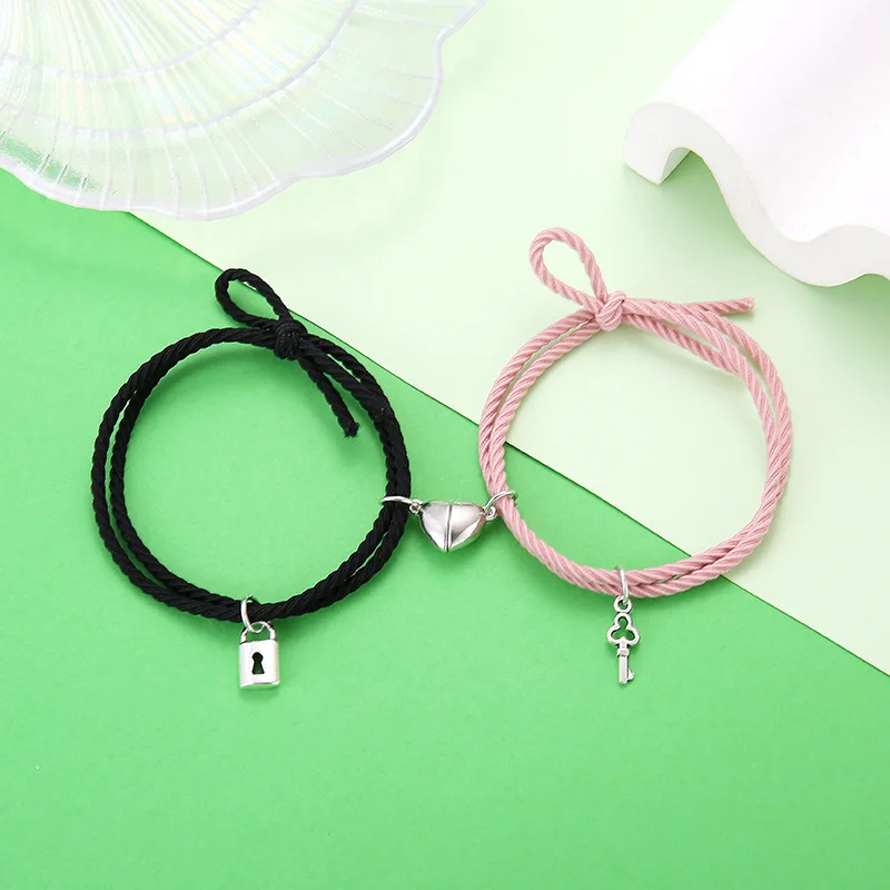 Romantic 2Pcs/Pair Magnet Couple Bracelets Handmade Elastic Thread Braslet BFF Braclet Beach Accessories Joyas Lovers Gift