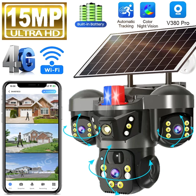 V380 Pro 4G carte Sim caméra solaire trois objectifs trois écrans extérieur WiFi sans fil solaire CCTV 10X Zoom suivi automatique caméra de sécurité 1