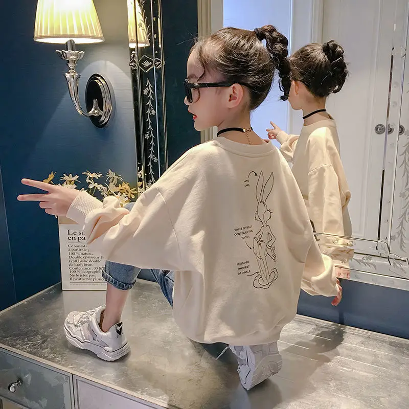 

Spring School Kids Cotton Cartoon Shower Loose Sweatshirt Girls Pullover Jumper Child Outfits Student Tracksuit Tops 3-14 Years