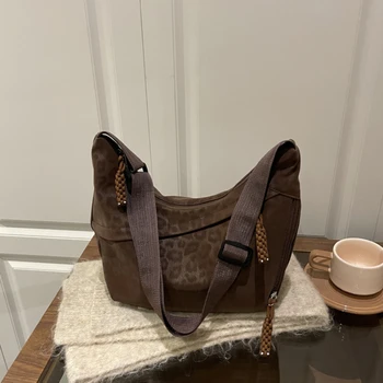Borsa a Tracolla con Stampa Leopardata, Borsa Hobo di Grande Capacità per Donna, Borsa Casual Multitasca per Pendolari