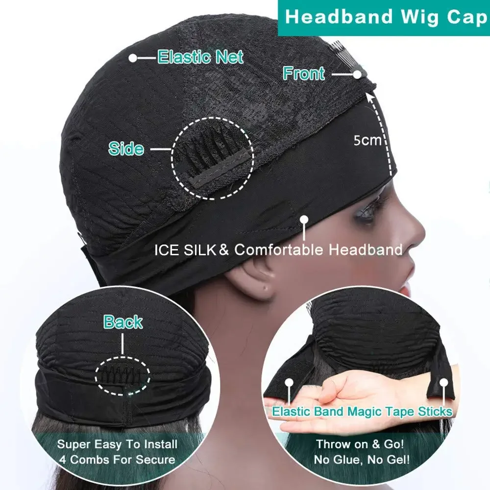 Headband Wig Human Hair Body Wave 16 Inch None Lace Front Wig Wear and Go Wigs for Women 200% Density Wigs Natural Black Color 5