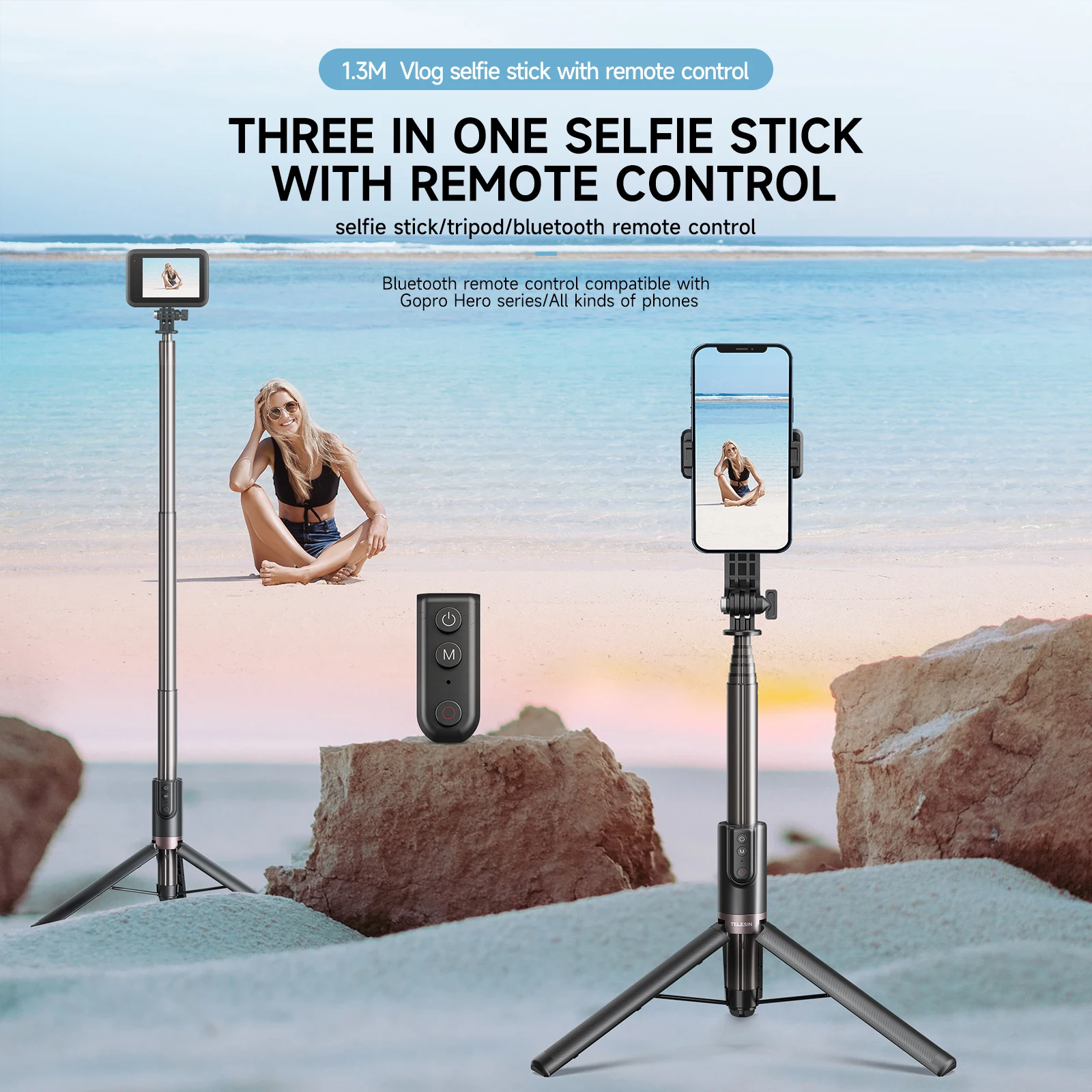 Palo selfie 2 en 1. Con mando por bluetooth