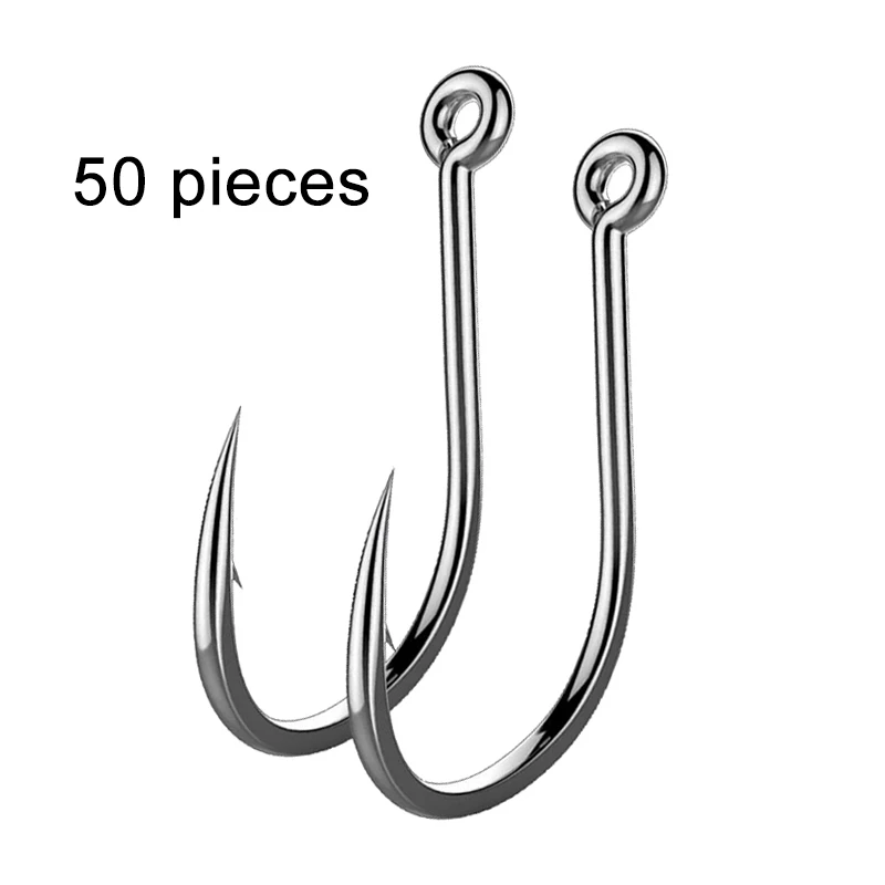 50 Pieces Fishing Hooks Set Saltwater Carbon Stainless Steel Drag 15kg