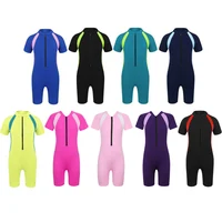 Kids Girls Boys Rash Guard One-piece Swimsuit Short Sleeves Zippered Shorty Wetsuit Swimwear Pool Beach Surfing Bathing Suit 6