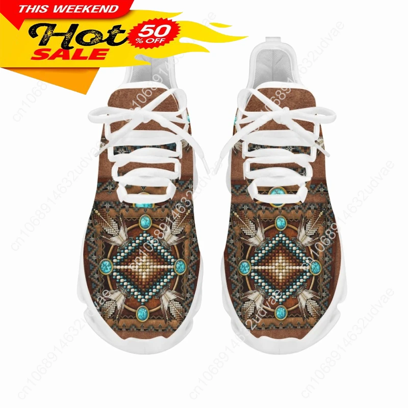 African Tribal Pattern Ladies Mesh Swing Sneakers Comfort Lace up Platform Shoes Lightweight Sport Shoes for Women