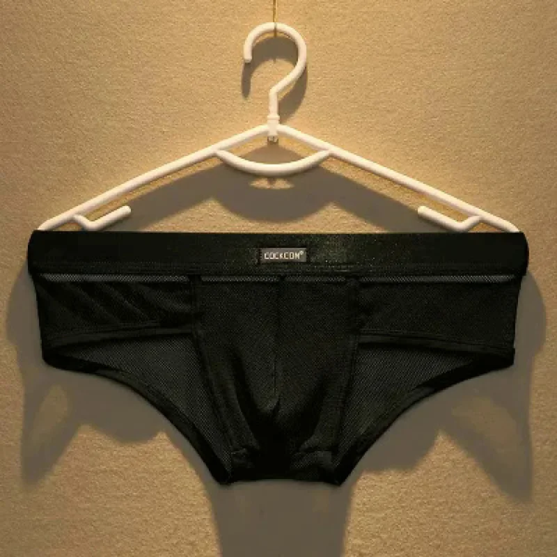 Brand Cockcon Men Underwear Transparent Net Mesh Bikini Briefs Underwear Bulge Underpants Fashion Low Waist Briefs