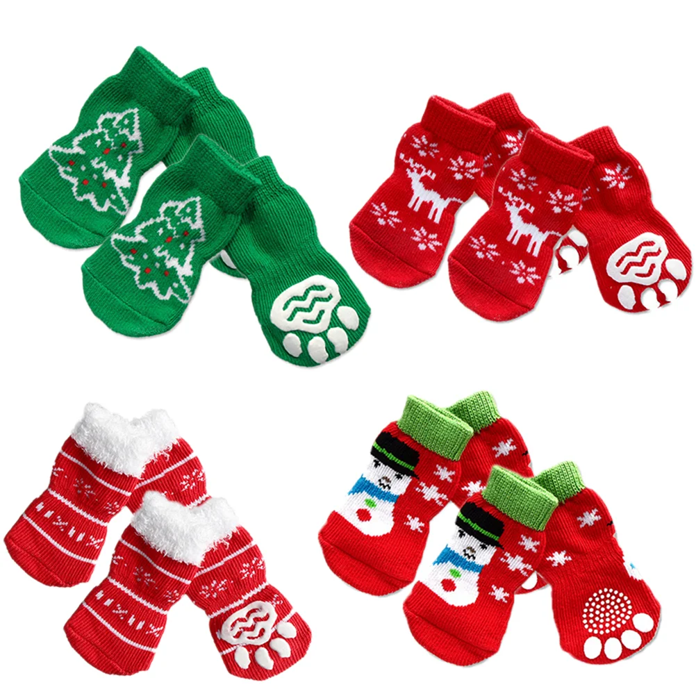 

Hemobllo Cartoon Socks Christmas Dog Socks 4 Pack Non-Slip Soft Prints Comfortable Winter Pet Socks Small Medium Dogs Cats Puppy