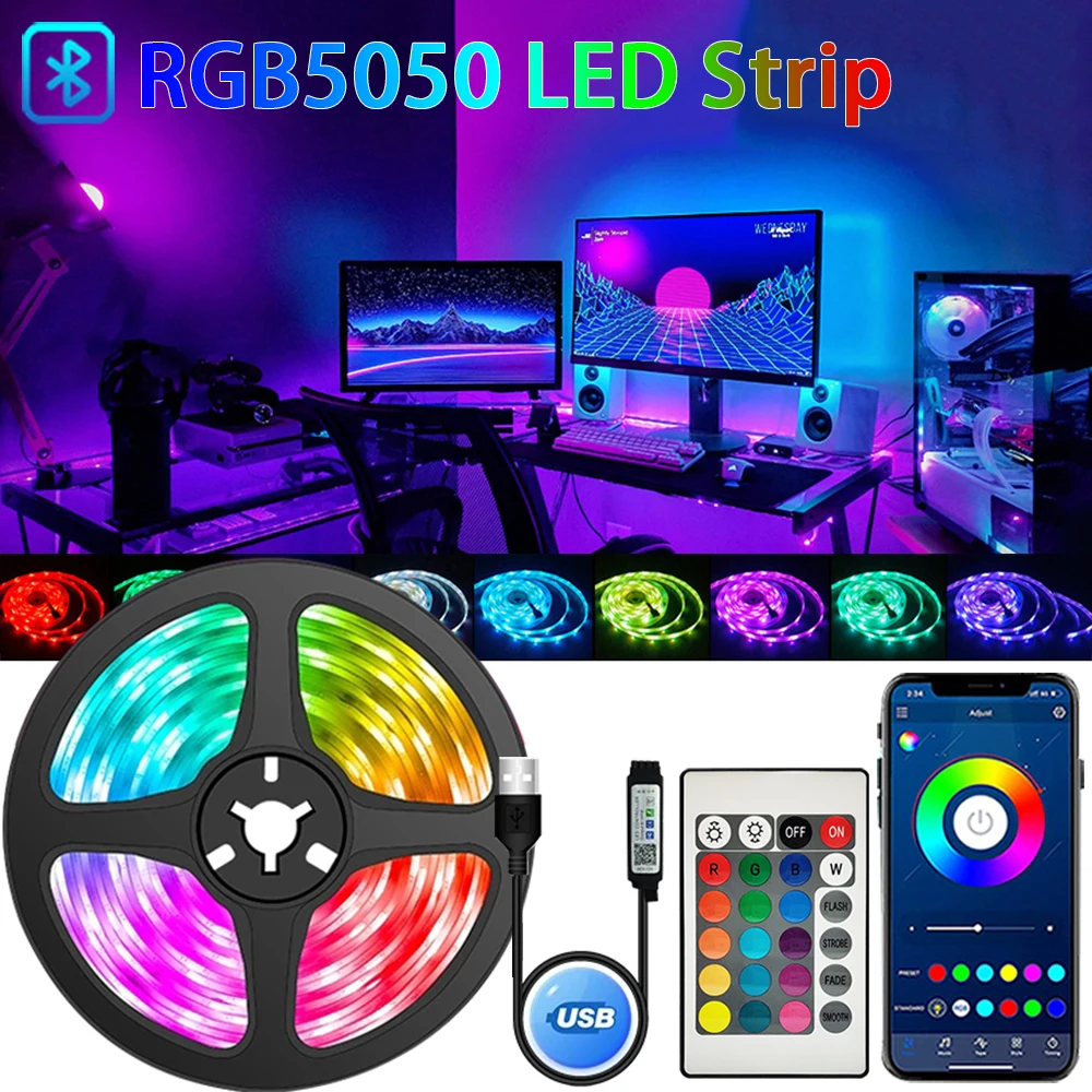 

5V RGB 5050 Led Strip Light Bluetooth App Remote Control Led Ribbon Tape Flexible Diode Tape for TV Backlight Room Decoration