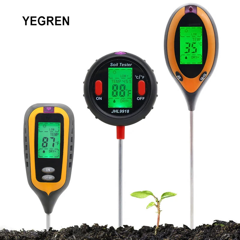 

4 in 1 or 5 in 1 Soil Survey Instrument Digital PH Meter Garden Plants Farm Soil Moisture Content Tester Sunlight Temperature