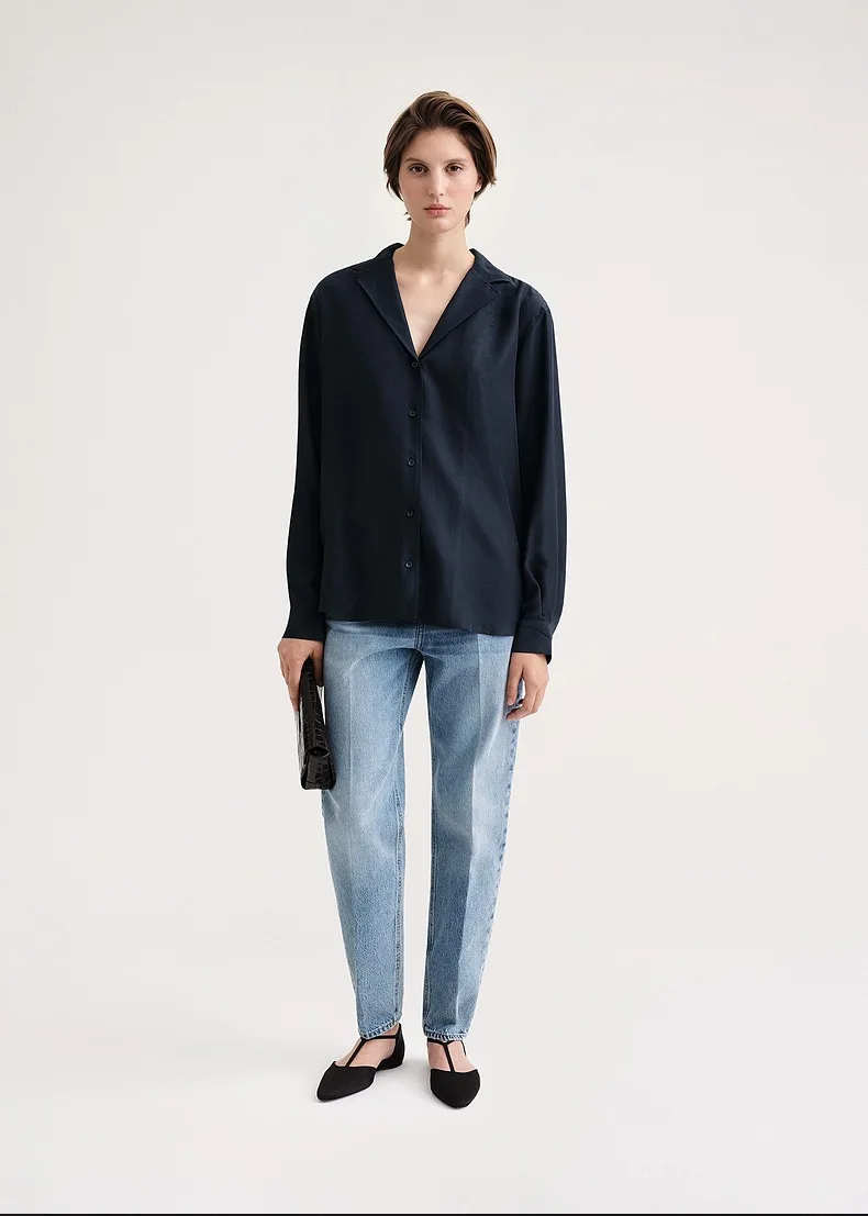 

T0teme Spring/Summer Women Blouse Shirt Silk Full Sleeve Turn-down Collar Oversize Casual Vintage High Street Minimalisum