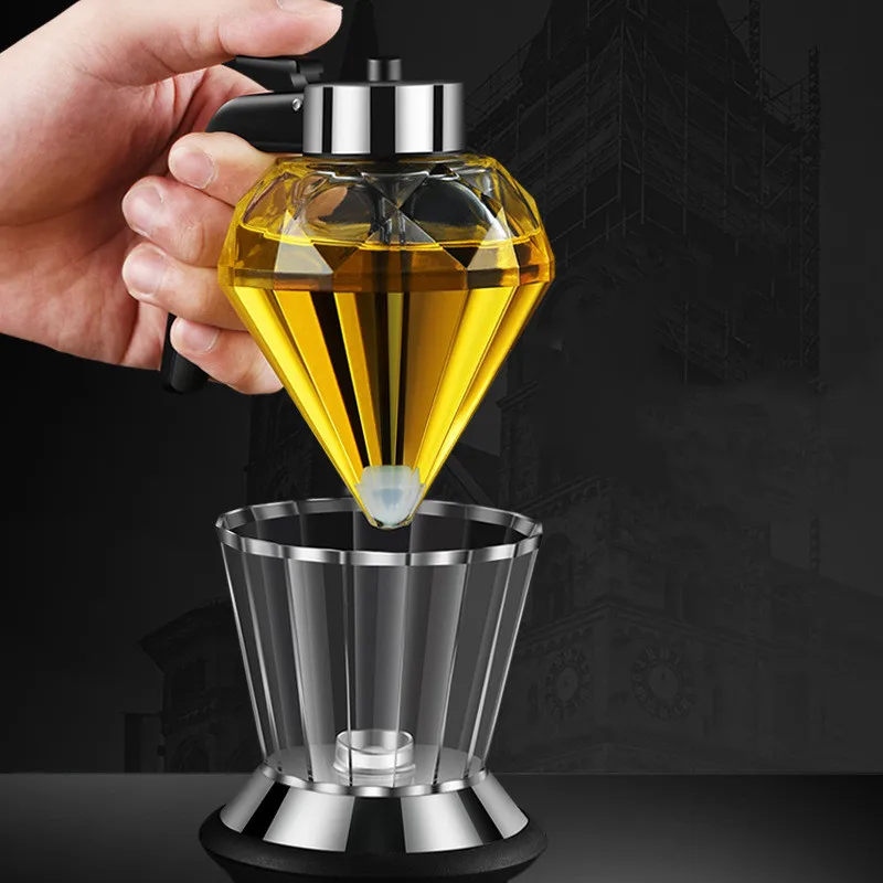 

Diamond Glass Honey Dispenser Juice Syrup Honey Jar Oil Drip Dispenser Storage Pot Stand Holder Cup Kitchen Squeeze Bottle