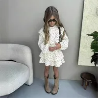 Ensemble chemise à fleurs et jupe superposée pour bébé fille, chemisier imbibé, vêtements bébé, bébé, tout-petit, enfant, mode, printemps, automne, 2-7 ans, 2 pièces 3