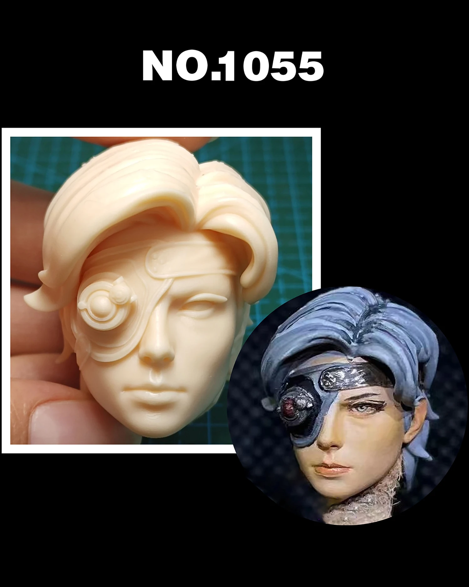 

Unpainted Punk One-eye Girl Head Carved 1/6 Scale Model Toys DIY 12'' Female Action Figure